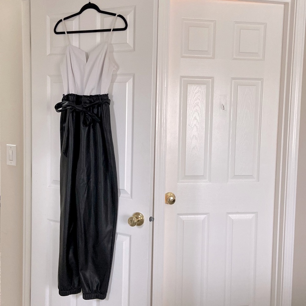Faux leather bottom jumpsuit